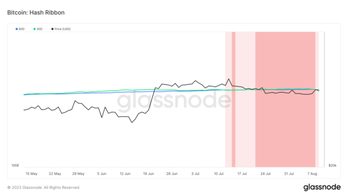Bitcoin’s tight trading range mirrored by flat hash ribbons signals Glassnode