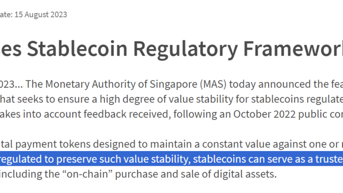 Singapore central bank releases regulatory framework for stablecoins Singapore central bank releases regulatory framework for stablecoins