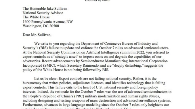 House Republicans urge tighter export controls on advanced chips House Republicans urge tighter export controls on advanced chips