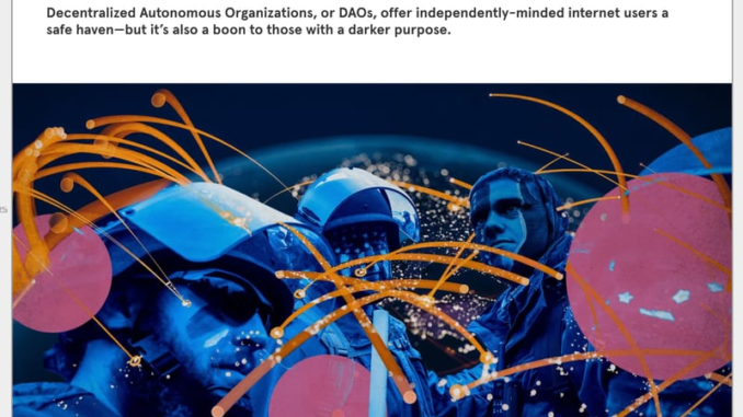 DAOs Are Not the Next Home for Online Extremism New York Stock Exchange with banner flagging ProShares Bitcoin Strategy ETF on the day it started trading.